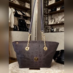 MCM Visetos Monogram Tote with Gold Chains